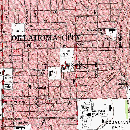 Topographic Map of Kennedy Junior High School, OK
