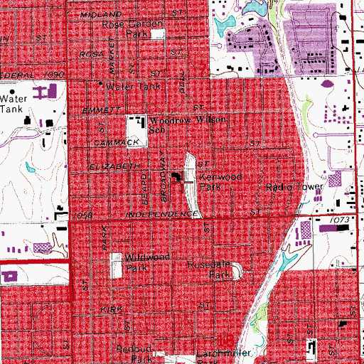 Topographic Map of Kenwood Park, OK