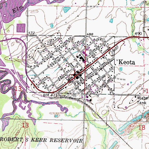 Topographic Map of Keota, OK