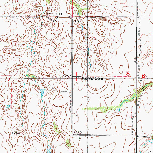Topographic Map of Kerns Cemetery, OK