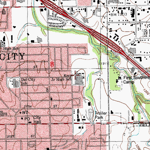 Topographic Map of Kerr Middle School, OK