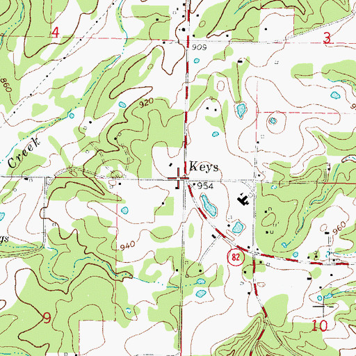 Topographic Map of Keys, OK