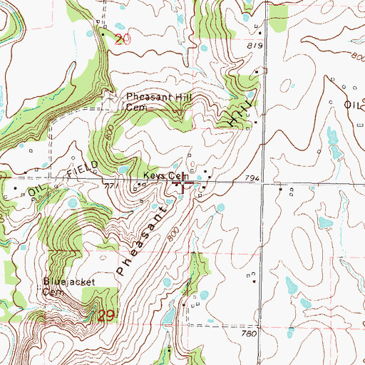 Topographic Map of Keys Cemetery, OK