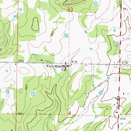 Topographic Map of Keys Mission Church, OK