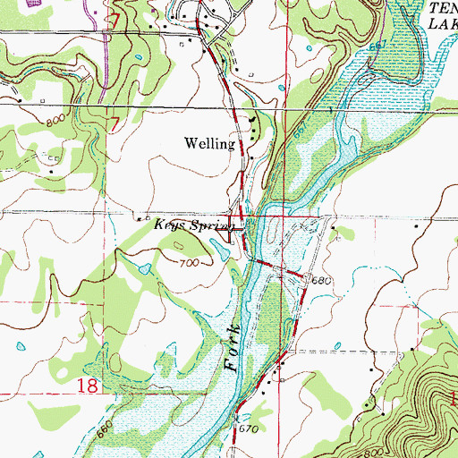 Topographic Map of Keys Spring, OK