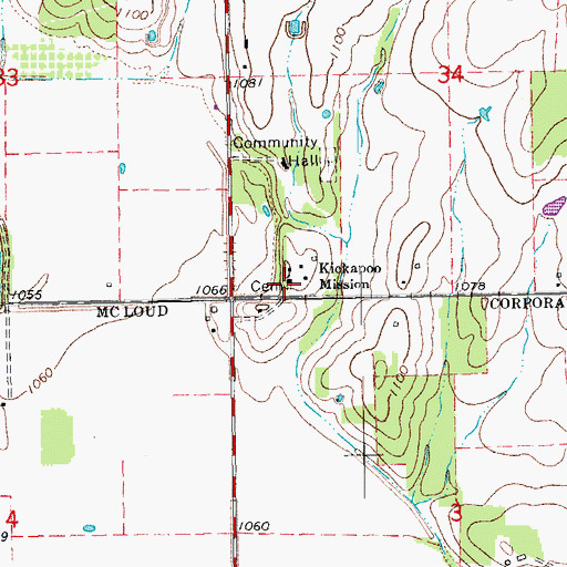 Topographic Map of Kickapoo Mission, OK