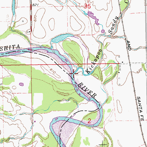 Topographic Map of Kickapoo Sandy Creek, OK