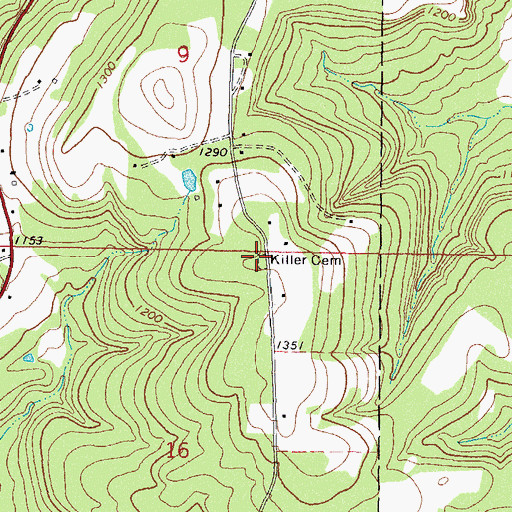 Topographic Map of Killer Cemetery, OK