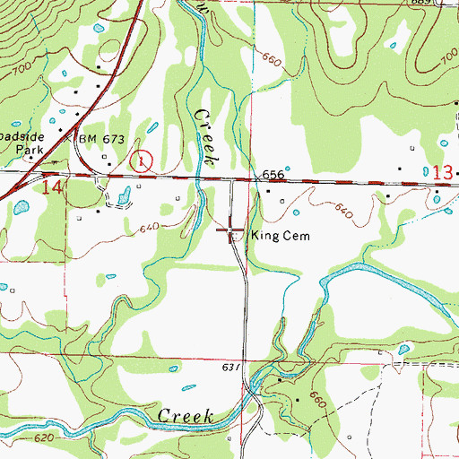 Topographic Map of King Cemetery, OK