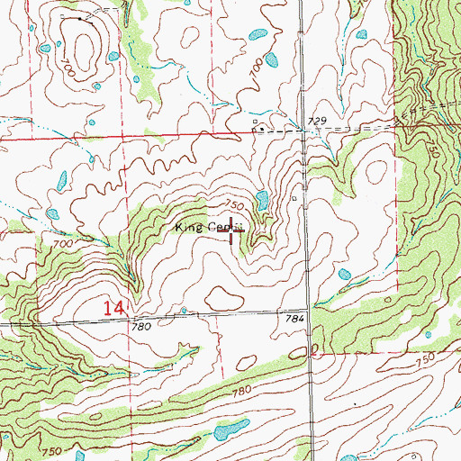 Topographic Map of King Cemetery, OK