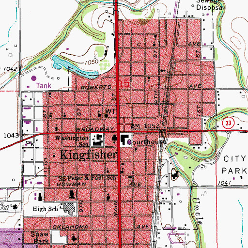 Topographic Map of Kingfisher, OK