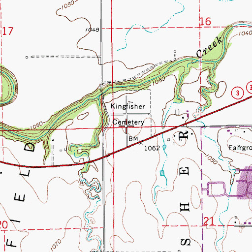 Topographic Map of Kingfisher Cemetery, OK