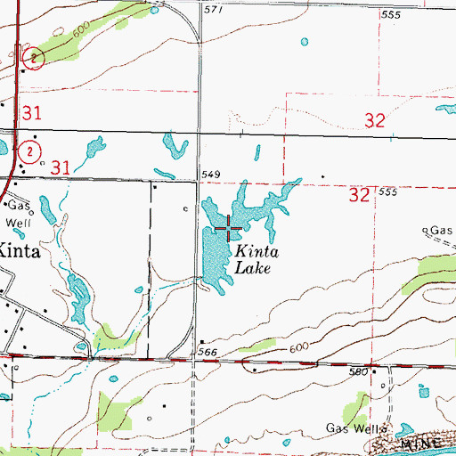 Topographic Map of Kinta Lake, OK