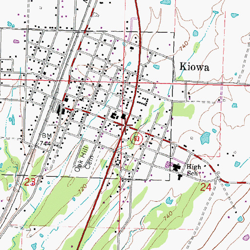 Topographic Map of Kiowa, OK