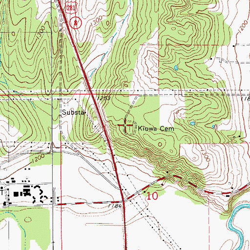 Topographic Map of Kiowa Cemetery, OK