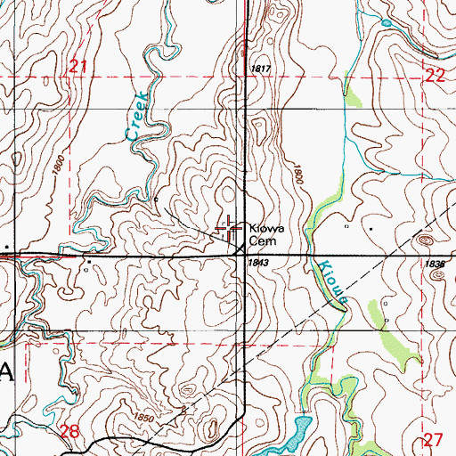 Topographic Map of Kiowa Cemetery, OK