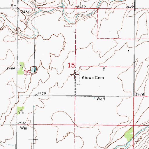 Topographic Map of Kiowa Cemetery, OK