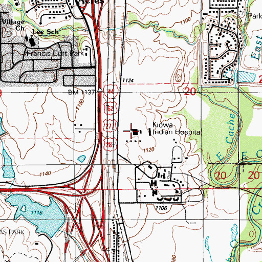 Topographic Map of Lawton Indian Hospital, OK