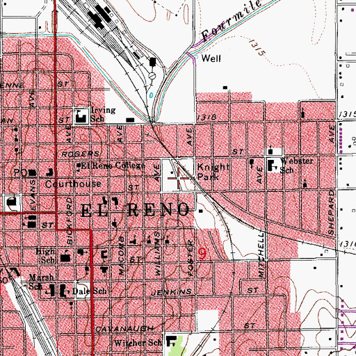 Topographic Map of Knight Park, OK