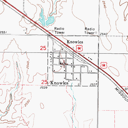 Topographic Map of Knowles, OK