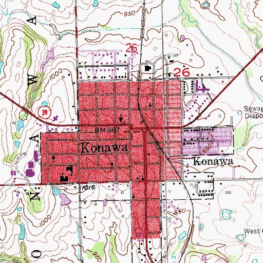 Topographic Map of Konawa, OK