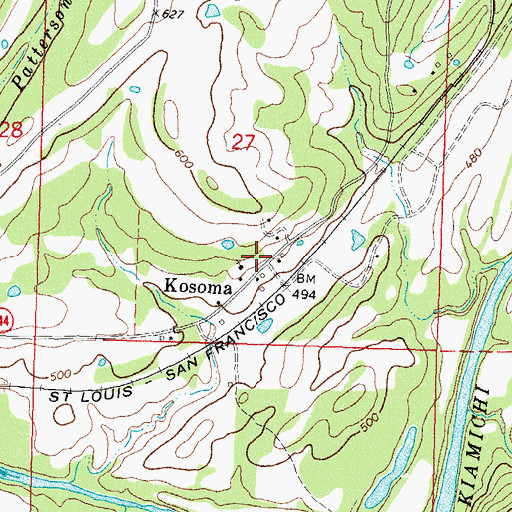 Topographic Map of Kosoma, OK
