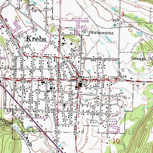 Topographic Map of Krebs, OK