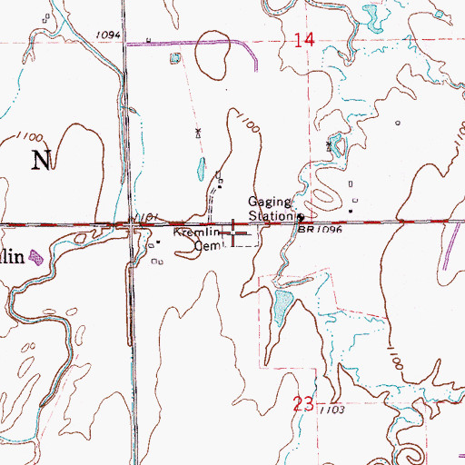 Topographic Map of Kremlin Cemetery, OK