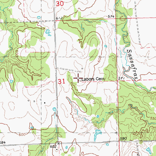 Topographic Map of Labors Cemetery, OK