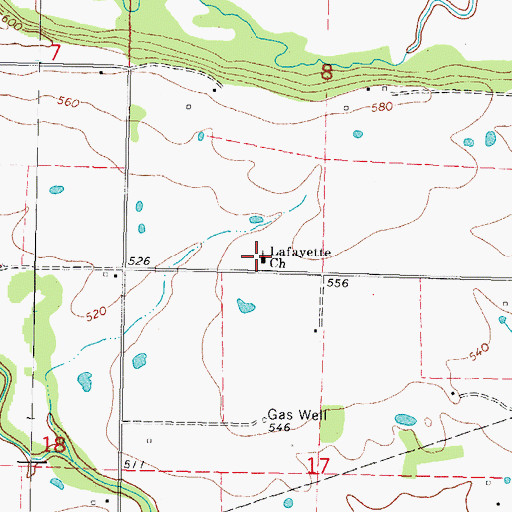 Topographic Map of Lafayette Church, OK