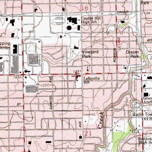 Topographic Map of Lafayette School, OK