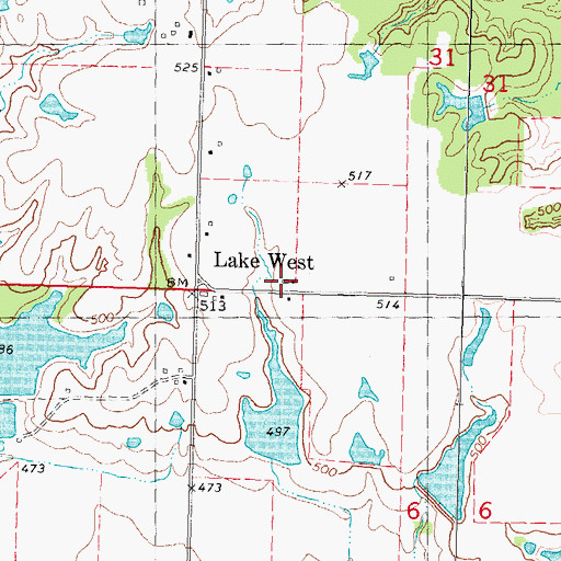 Topographic Map of Lake West School, OK