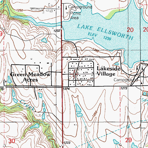 Topographic Map of Lakeside Village, OK