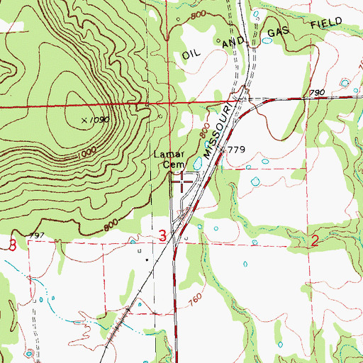 Topographic Map of Lamar Cemetery, OK