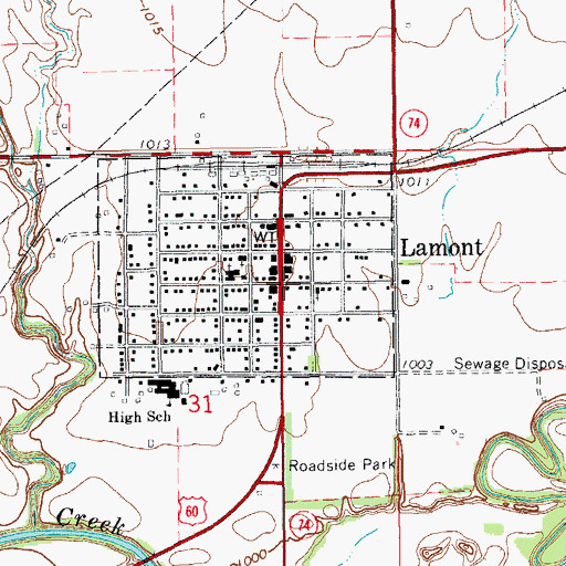 Topographic Map of Lamont, OK