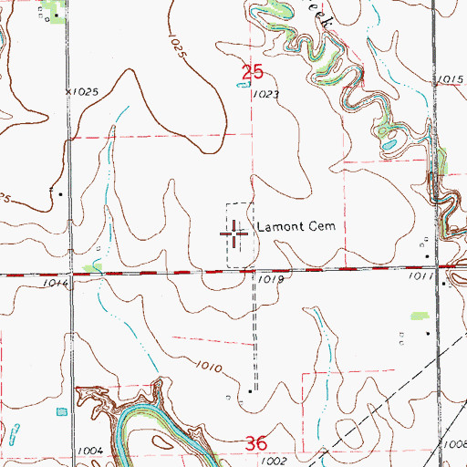Topographic Map of Lamont Cemetery, OK