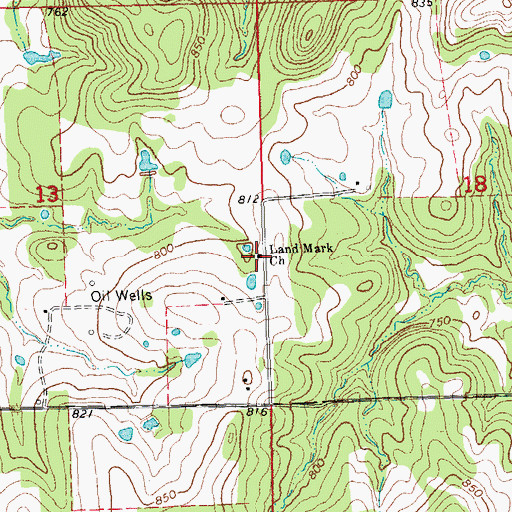 Topographic Map of Land Mark Church, OK