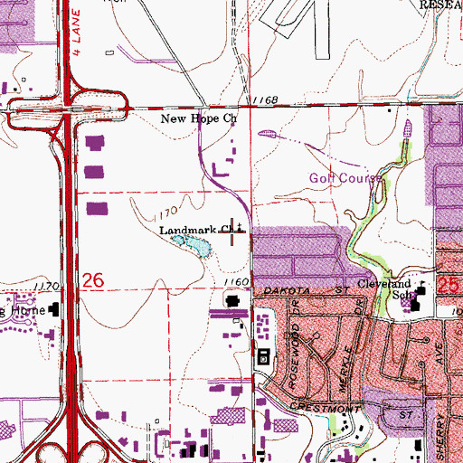 Topographic Map of Landmark Church, OK