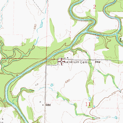 Topographic Map of Landrum Cemetery, OK