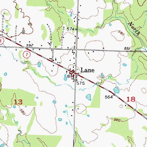 Topographic Map of Lane, OK