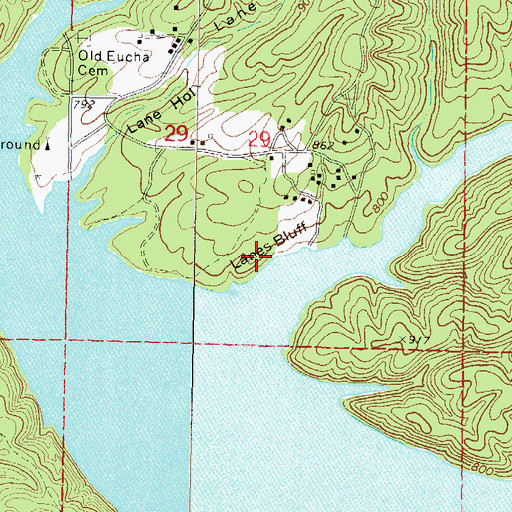 Topographic Map of Lanes Bluff, OK