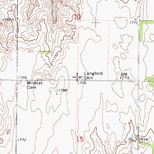 Topographic Map of Langford Cemetery, OK