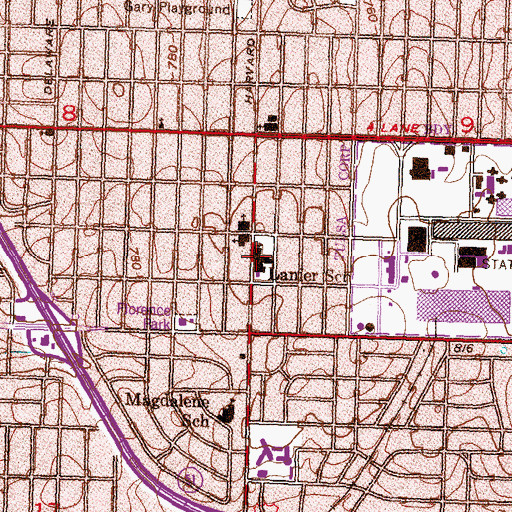 Topographic Map of Lanier Elementary School, OK