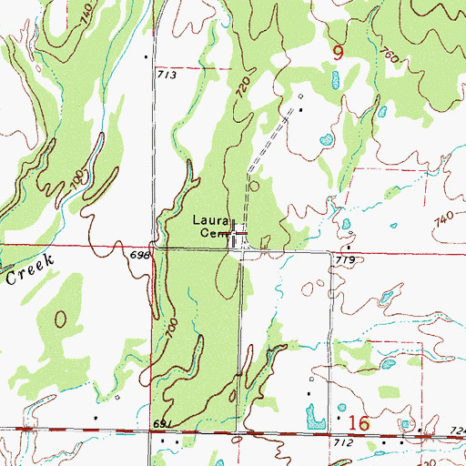 Topographic Map of Laura Cemetery, OK
