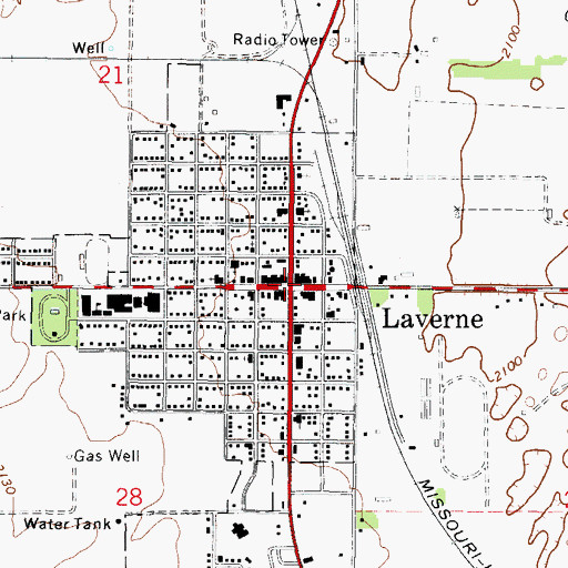 Topographic Map of Laverne, OK