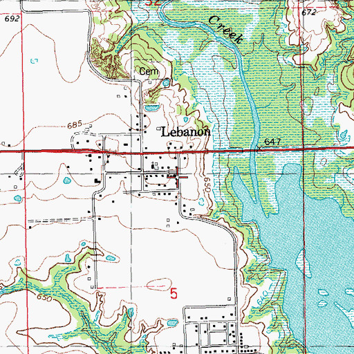 Topographic Map of Lebanon, OK