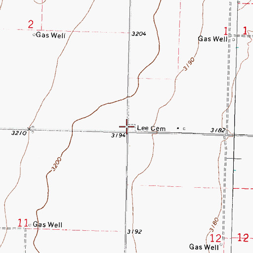 Topographic Map of Lee Cemetery, OK