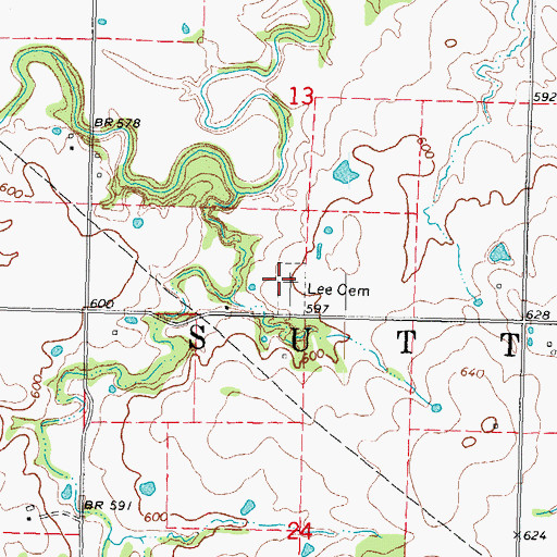Topographic Map of Lee Cemetery, OK