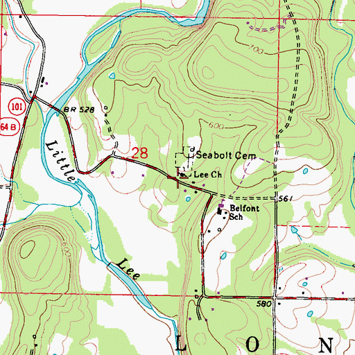 Topographic Map of Lee Church, OK