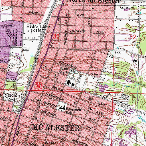 Topographic Map of Lee Park, OK